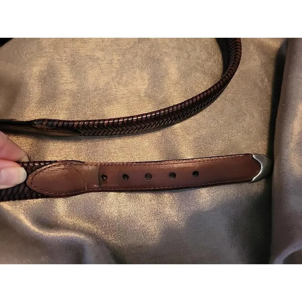 Brown Fishbone Leather Belt L42 x W1-1/4